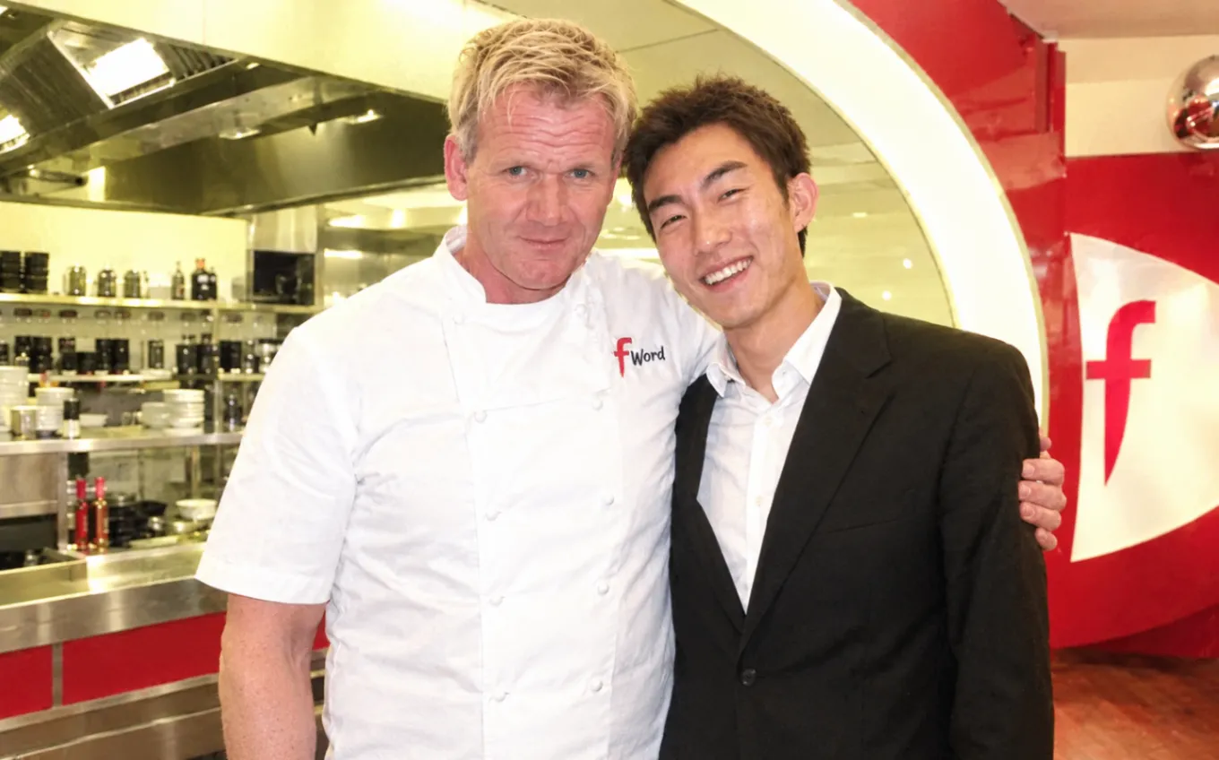 Yin with Gordon Ramsay in the F-Word restaurant kitchen